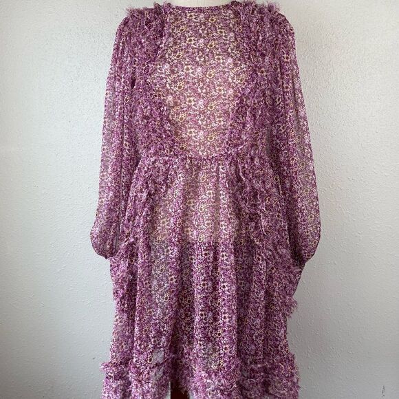 Anthropologie O.P.T Floral Ruffle Long Sleeve Flare Dress Size S EUC - Picture 1 of 8